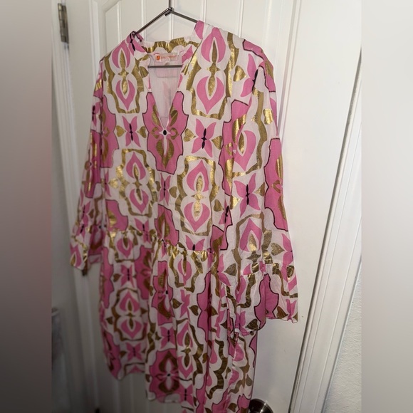Jude Connally Pink and Gold Patterned Midi Dress - Picture 1 of 11